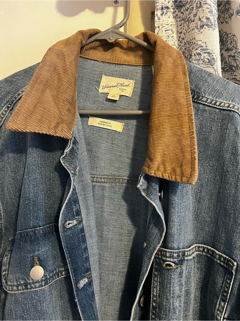 Women’s Denim Chore Jacket with Corduroy Collar - Blue - Picture 4 of 5